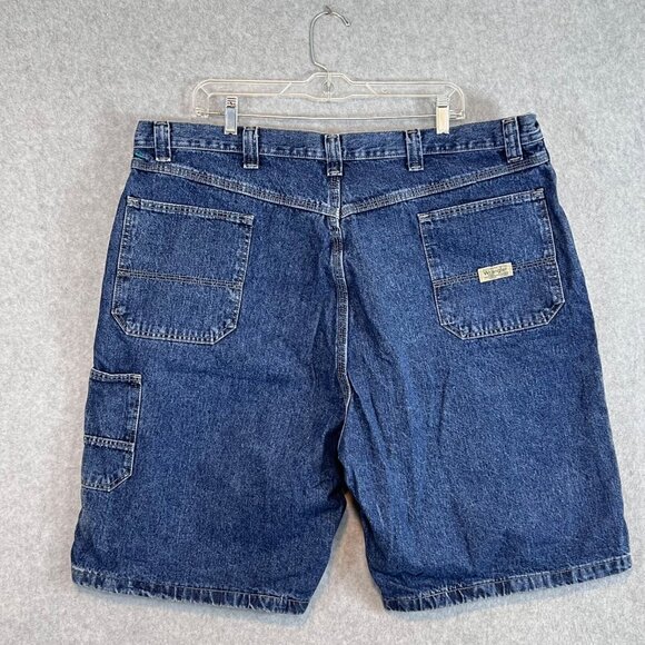 VINTAGE Wrangler Denim Carpenter Painter Jean Baggy Shorts Men Size 42 Blue Y2K - Picture 2 of 13